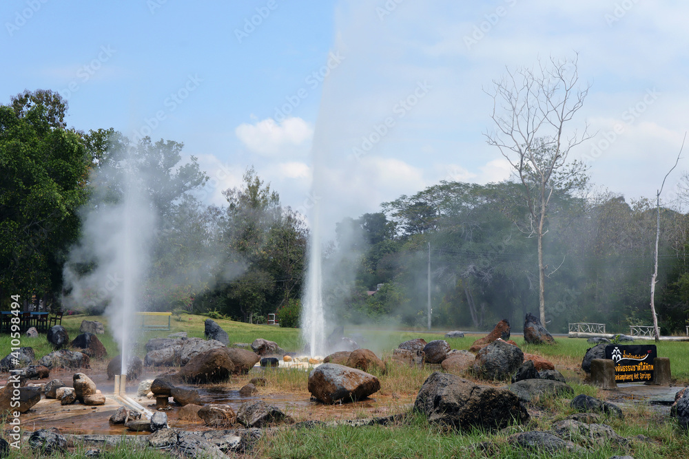 Fototapeta premium Sankamphaeng hot spring, Popular hot spring in Chiangmai province, Thailand.