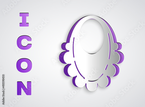 Paper cut Baby bib icon isolated on grey background. Paper art style. Vector.