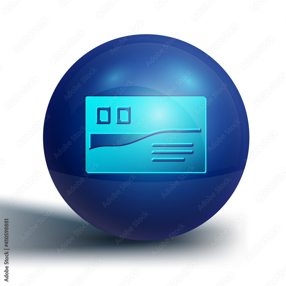 Blue Postcard travel icon isolated on white background. Blue circle button. Vector.