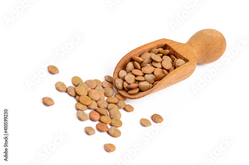 Green lentil on the white b...
