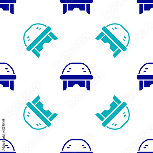 Canvas Print Blue Hockey helmet icon isolated seamless pattern on white background