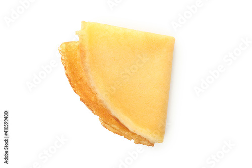 Tasty thin pancake isolated on white background