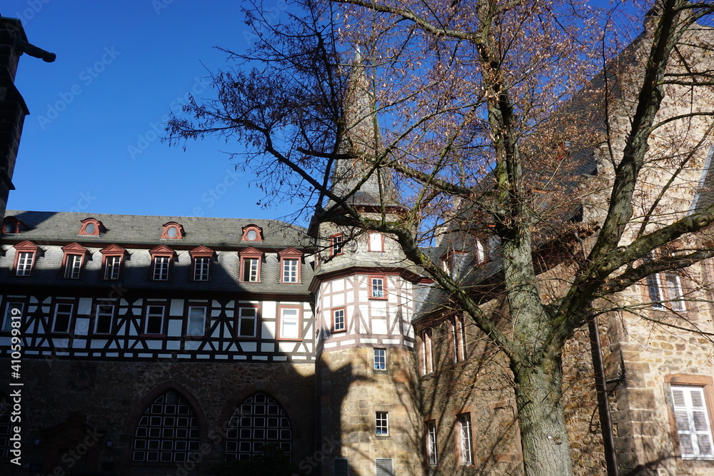 Deutsches Haus at the St. Elizabeth Church in Marburg, Hessen, Germany, February