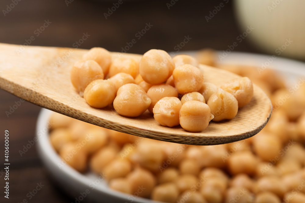 Cooked Chickpeas on dark wooden background. Cooked Chickpeas on dark wooden background.