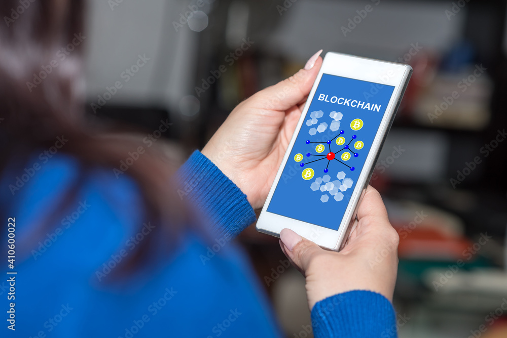 Blockchain concept on a smartphone Blockchain concept on a smartphone