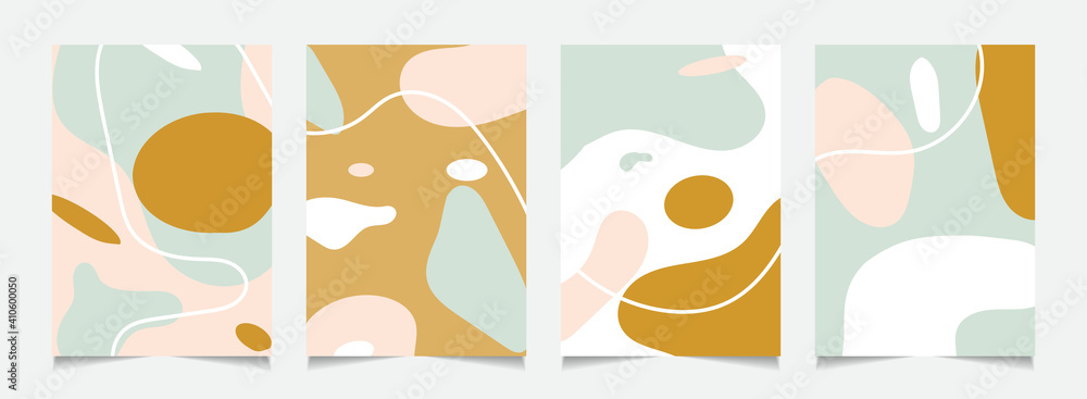 Collection of contemporary art posters in pastel colors. Abstract geometric elements and strokes color. Great vector layout design template for social media, postcards, print, cover poster, flyer