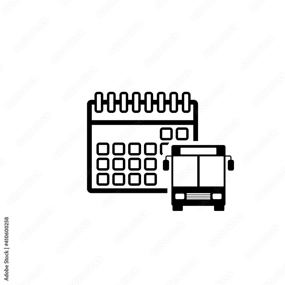 Bus trip date icon. Calendar with bus icon isolated on white background Bus trip date icon. Calendar with bus icon isolated on white background