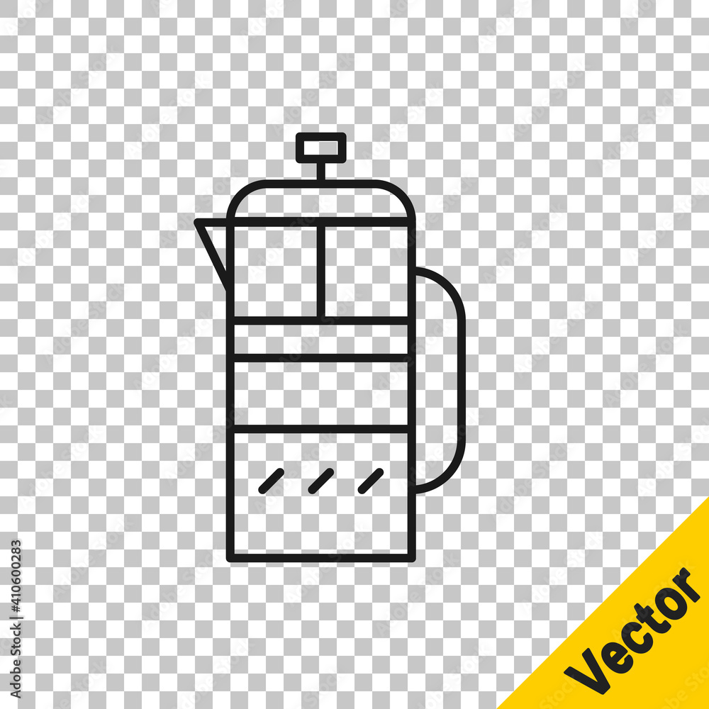 Black line French press icon isolated on transparent background. Vector Illustration. Black line French press icon isolated on transparent background. Vector Illustration.