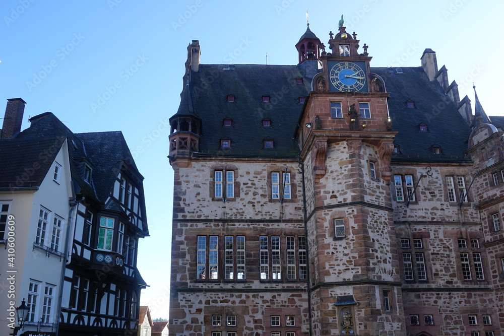 the Rathaus (town hall) Marburg Oberstadt in the Altstadt (old town), Hessen, Germany, February the Rathaus (town hall) Marburg Oberstadt in the Altstadt (old town), Hessen, Germany, February