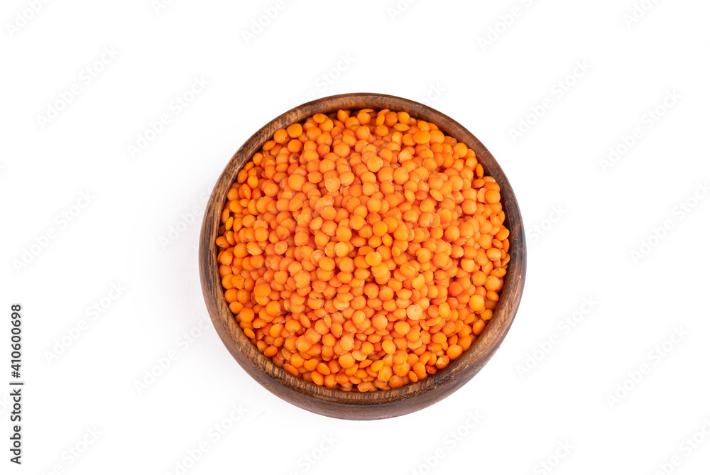 Red lentil on the white background Red lentil on the white background