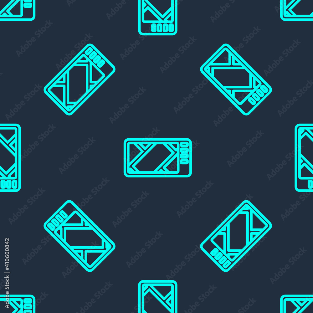 Green line Gps device with map icon isolated seamless pattern on blue background. Vector Illustration. Green line Gps device with map icon isolated seamless pattern on blue background. Vector Illustration.