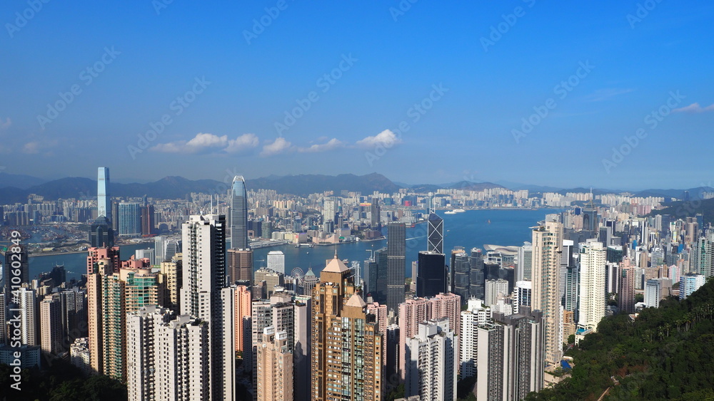 Top view of Hong Kong buildings cityscape