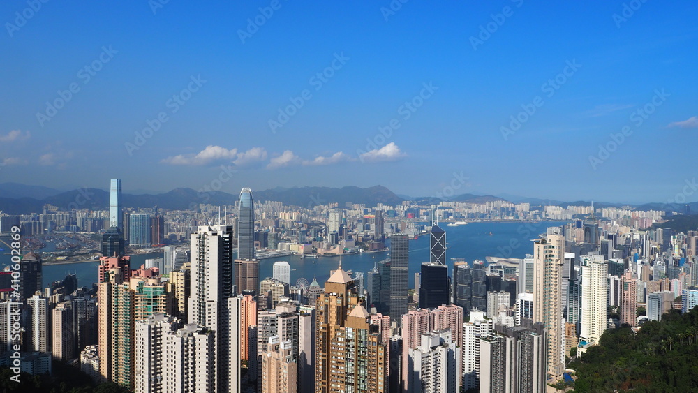 Top view of Hong Kong buildings cityscape