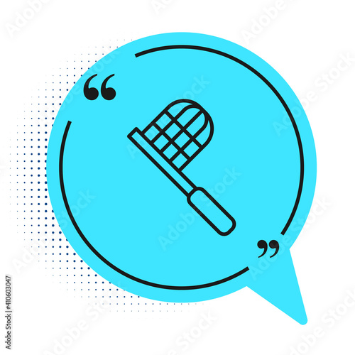 Black line Butterfly net icon isolated on white background. Blue speech bubble symbol. Vector.