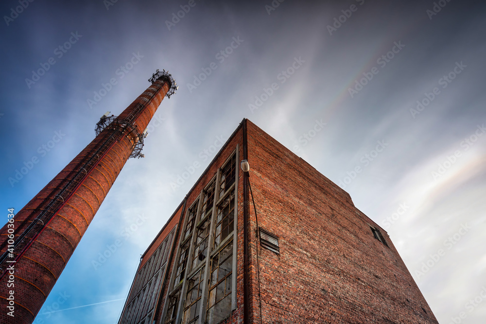 Obraz premium Ruins of a brick sugar factory in Pruszcz Gdański in winter, Poland