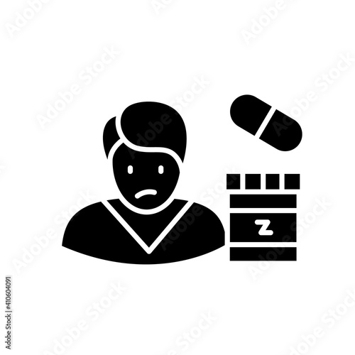 Sleep pills glyph icon. Insomnia treatment. Sleep disorder. Healthy sleeping concept. Sleep problems treatment medicines. Health care. Filled flat sign. Isolated silhouette vector illustration