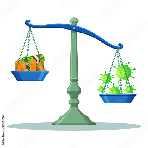 Scale balance weight Money and Covid-19 vector illustration.