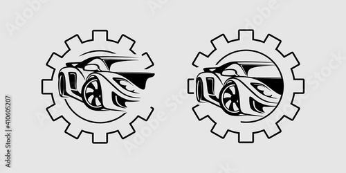 vintage vector combination flywheel and Cars. Automotive logo design concept illustration