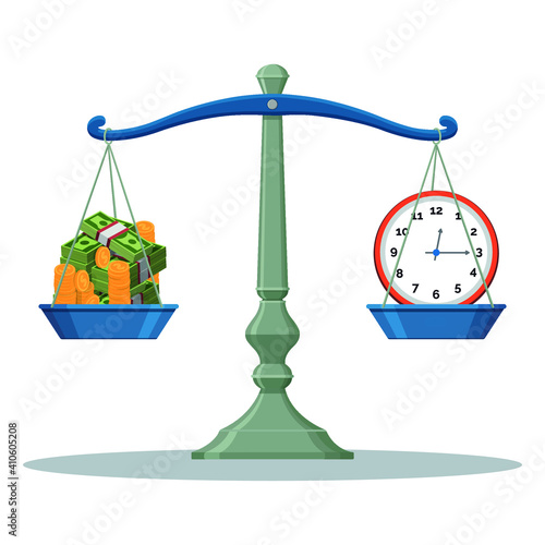 Scale balance weight Time and Money vector illustration.