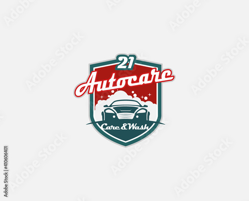 Cars with shield logo design concept illustration usable for Auto care  and wash garage company