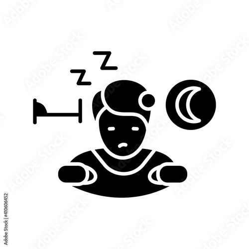 Sleepwalking glyph icon. Sleep disorder. Healthy sleeping concept. Sleep problems treatment. Lunatizm trouble. Lunatic. Health care. Filled flat sign. Isolated silhouette vector illustration