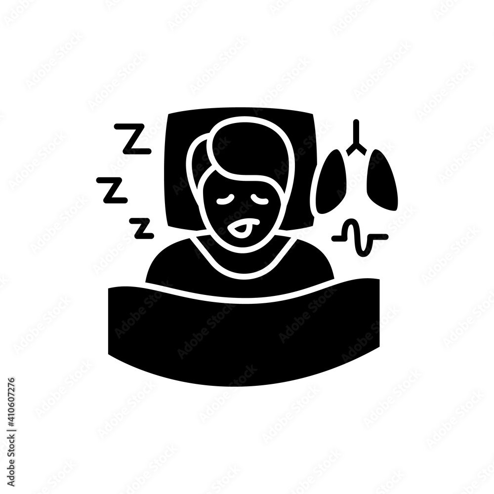 Sleep study glyph icon. Unusual breathing patterns.Sleep disorder
