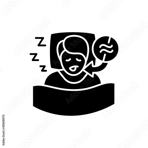 Apnea glyph icon. Sleep disorder. Healthy sleeping concept. Sleep problems treatment. Breathing trouble during sleep. Health care. Filled flat sign. Isolated silhouette vector illustration