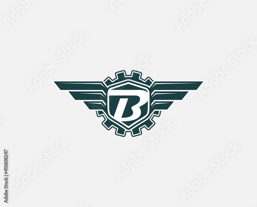vintage vector shield with Letter B. Automotive logo design concept illustration
