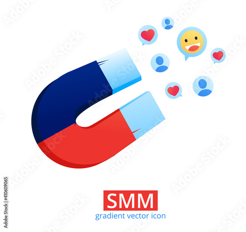 Social media magnet with like heart icon. Digital background. Vector illustration