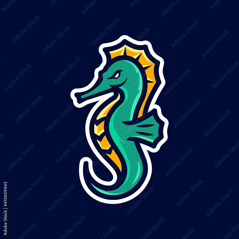 Seahorse mascot sport logo design. Sea horse mascot vector illustration logo Vector illustration in green and yellow color Seahorse mascot sport logo design. Sea horse mascot vector illustration logo Vector illustration in green and yellow color