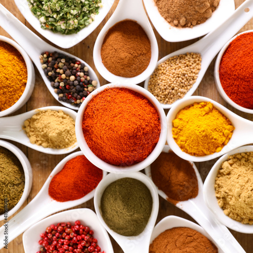 various spices background- top view