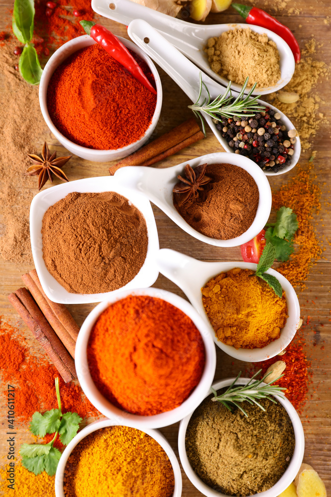 various spices background- top view