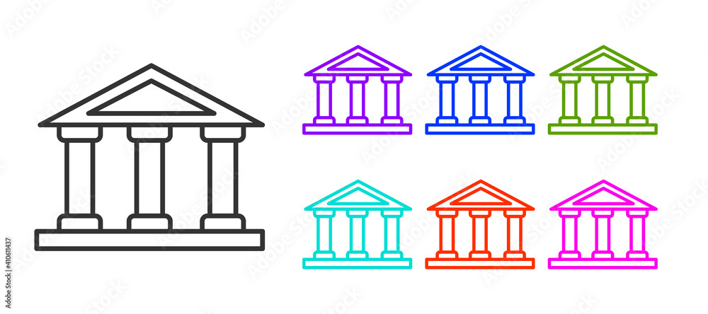 Black line Courthouse building icon isolated on white background. Building bank or museum. Set icons colorful. Vector.