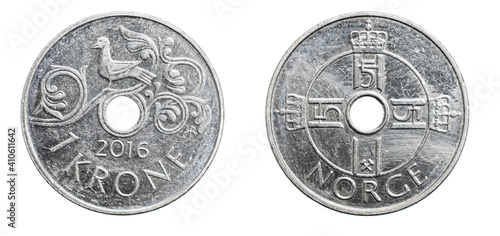 Fotografie one Danish krone coin isolated on white background