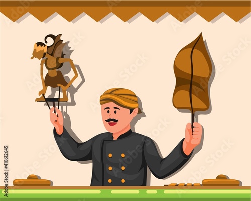 Wayang is traditional leather puppet show from Javanese indonesia concept in cartoon illustration vector