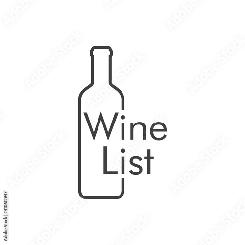 Logotipo con texto Wine List con contorno de botella de vino con lineas en color gris