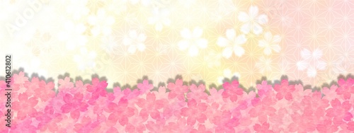 麻の葉模様と桜の背景素材 no.02（逆さでも使用可能）
