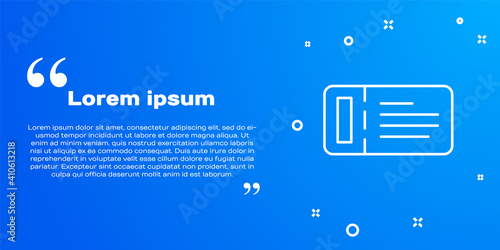 White line Cruise ticket for traveling by ship icon isolated on blue background. Travel by Cruise liner. Cruises to Paradise. Vector.