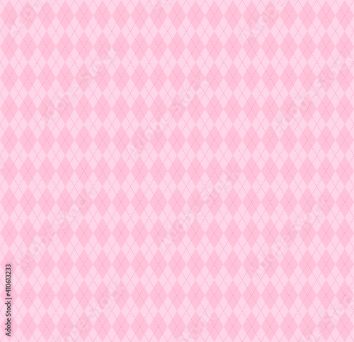 Valentines day Argyle plaid. Scottish pattern in pink and white rhombuses. Scottish cage. Traditional Scottish background of diamonds. Seamless fabric texture. Vector illustration