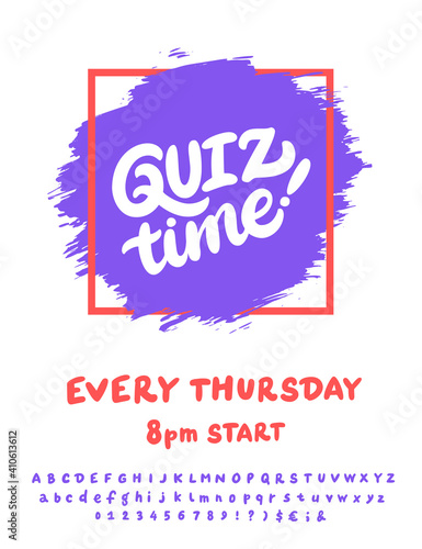 Quiz time. Vector handwritten lettering invitation.