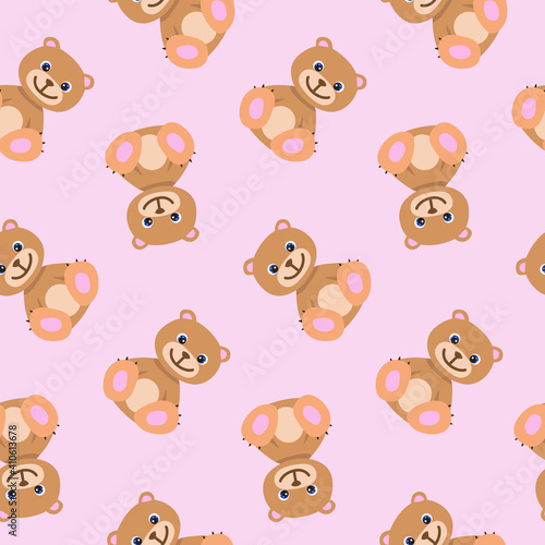 Seamless pattern with cute brown teddy bear in pastel colors. Baby illustration. Cartoon print for kids. Perfect for children clothes  textile  nursery wallpaper  gift wrap  greeting cards