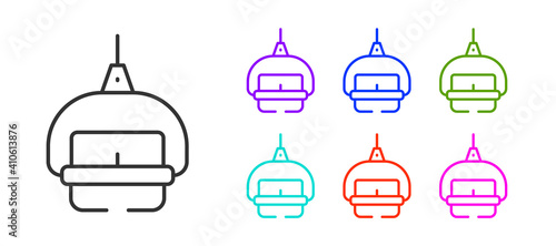 Black line Ski lift icon isolated on white background. Set icons colorful. Vector.