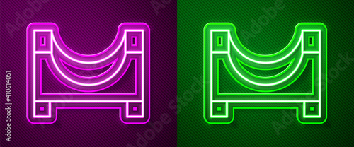 Glowing neon line Skate park icon isolated on purple and green background. Set of ramp, roller, stairs for a skatepark. Extreme sport. Vector.