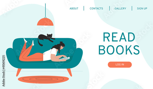Design web page template for a website for a book store, online learning, digital library.Vector illustration in a flat style.Men and women with books in different poses