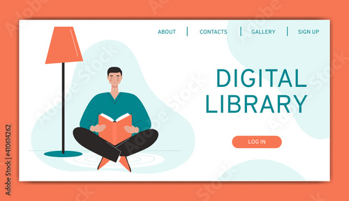 Design web page template for a website for a book store, online learning, digital library.Vector illustration in a flat style.Men and women with books in different poses