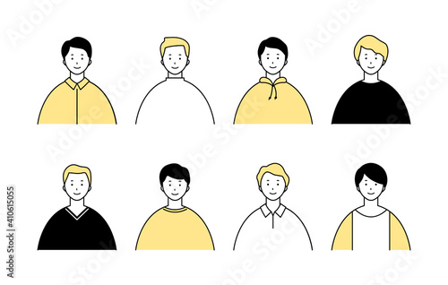 男性のアイコンのセット／シンプル／バリエーション／20代／30代／男／上半身／バリエーション