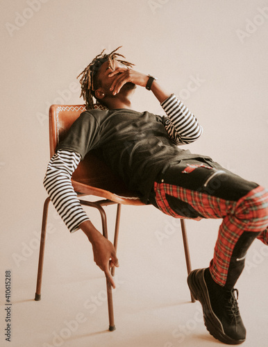Canvas Print Black male model in a studio photoshoot