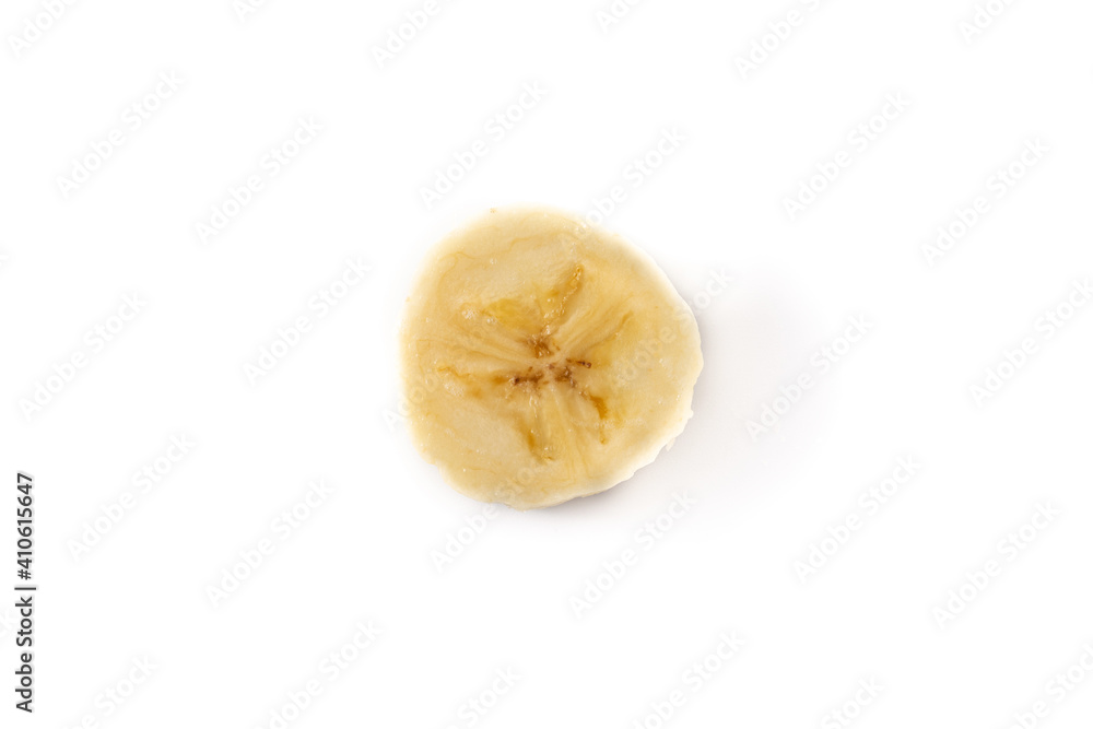 Banana slice isolated on white background. Top view Banana slice isolated on white background. Top view