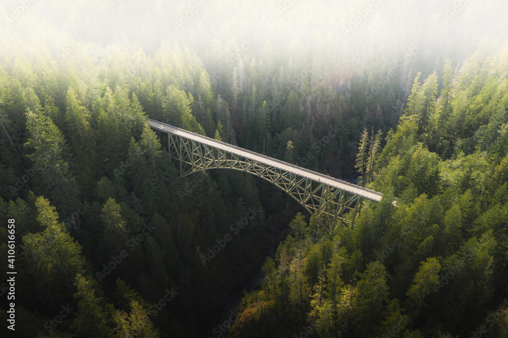 Landscape photo with bridge and forest