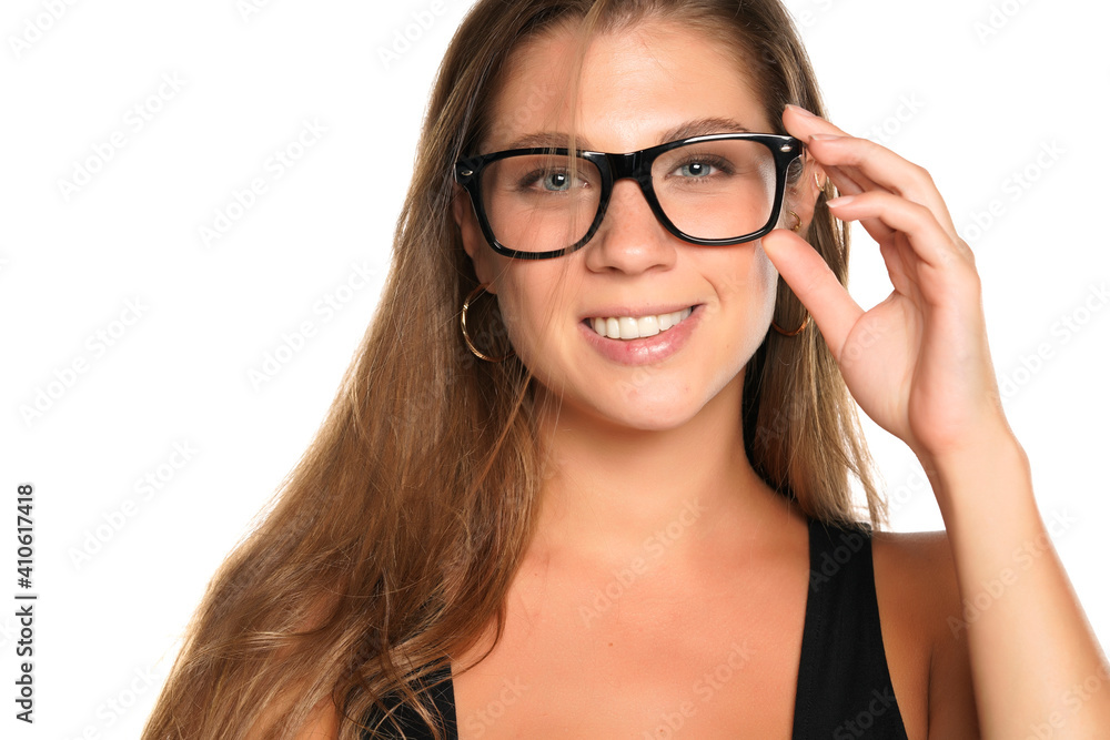 a young beautifu smiling woman with blue eyes and glasses a young beautifu smiling woman with blue eyes and glasses